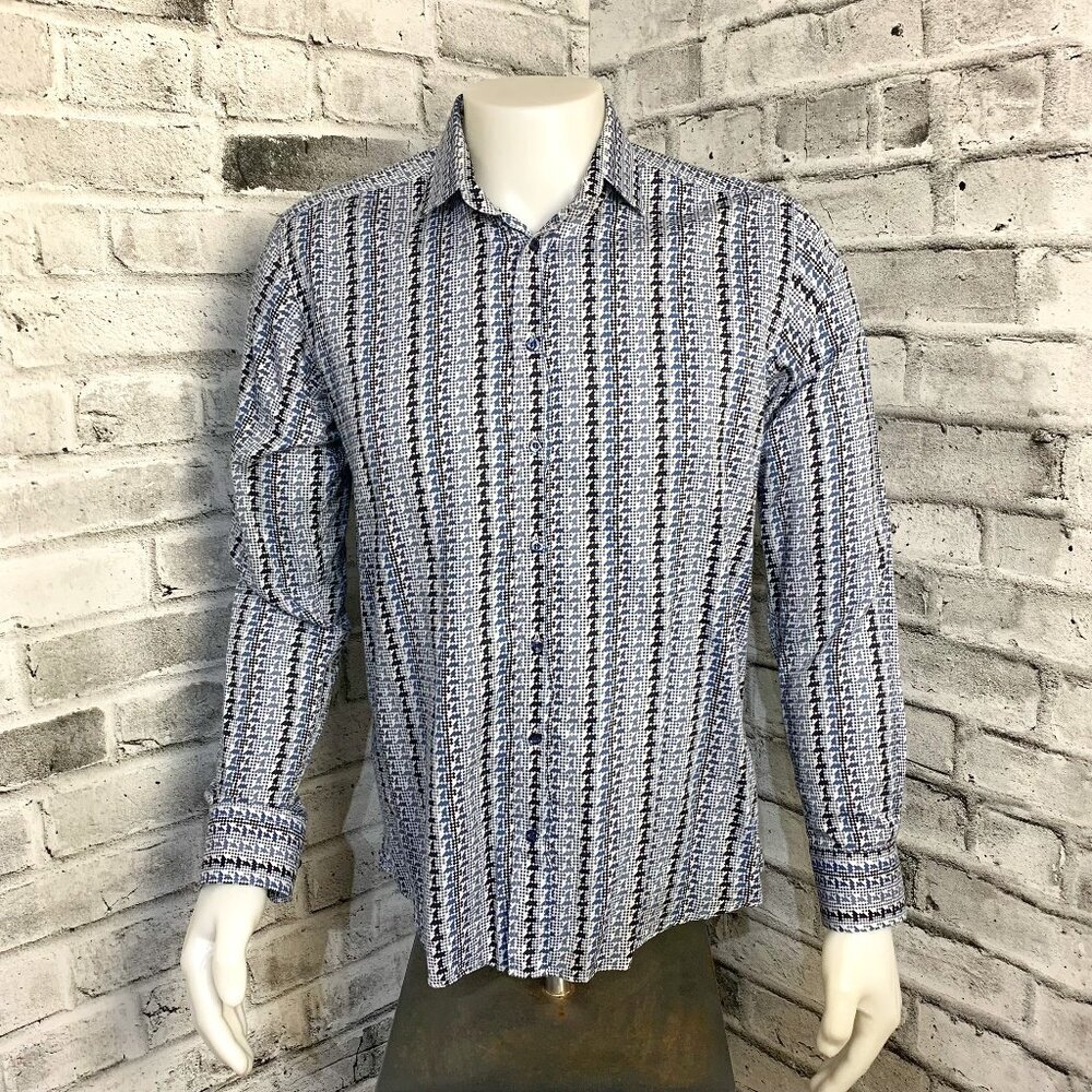 Etro Milano Casual Dress Shirt Men EU 41 US L Blue Geometric Print Evening Party